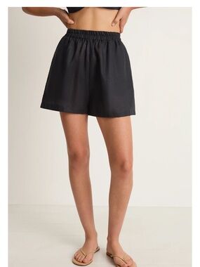 Mikoh Black High-Waist Elastic Linen Shorts